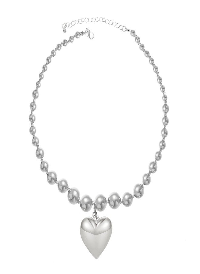 OATHYAN Chunky Puffy Heart Choker Necklace for Women Y2k Heart Gold Pendant Necklace Jewelry (A-Silver) - Image 1